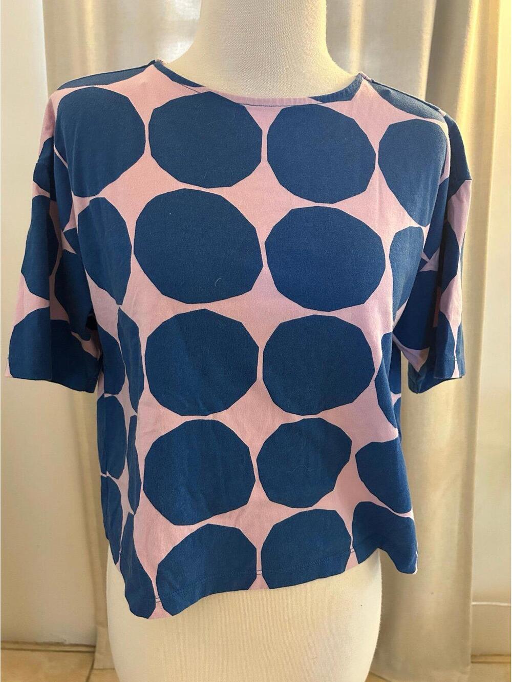 Uniqlo x Marimekko Kivet Pink Navy Dots Cropped Tee T-Shirt XS Limited Collab